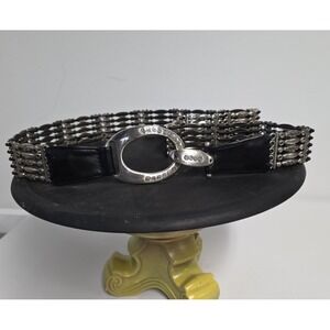 Chico's Womens  Silver Metal Chain Link Concho Staement Belt Stretch Retro